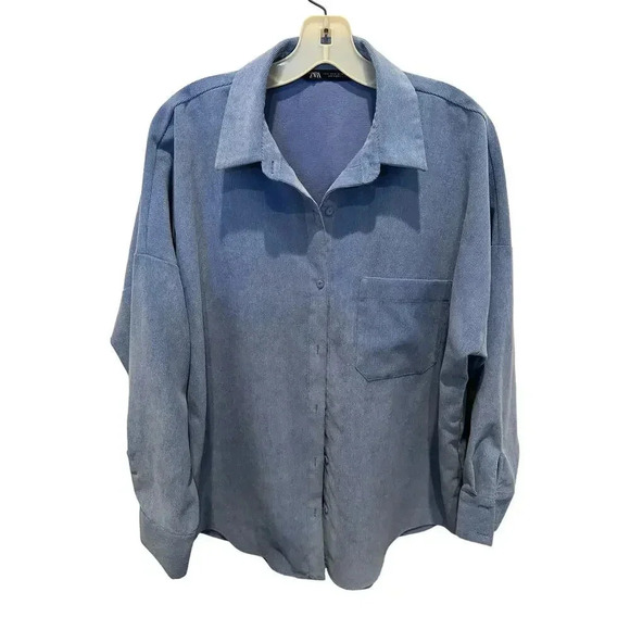 Zara Men's Blue Long Sleeve Button Down Corduroy Shirt Size Large